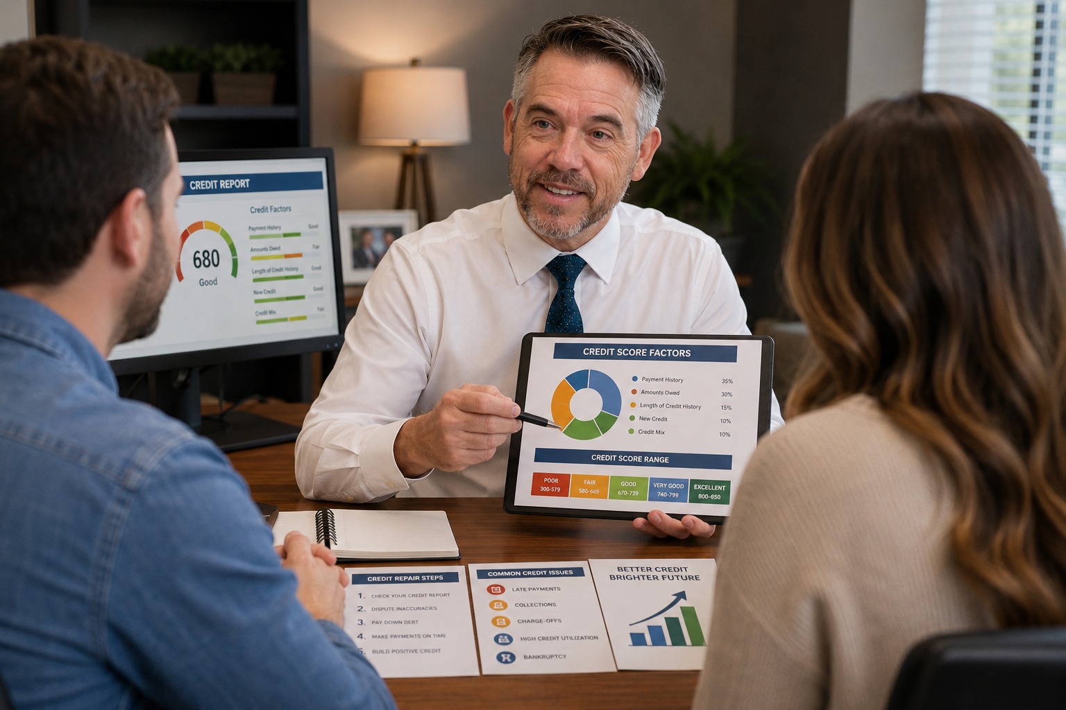 Tres Miller reviewing credit improvement strategy with clients