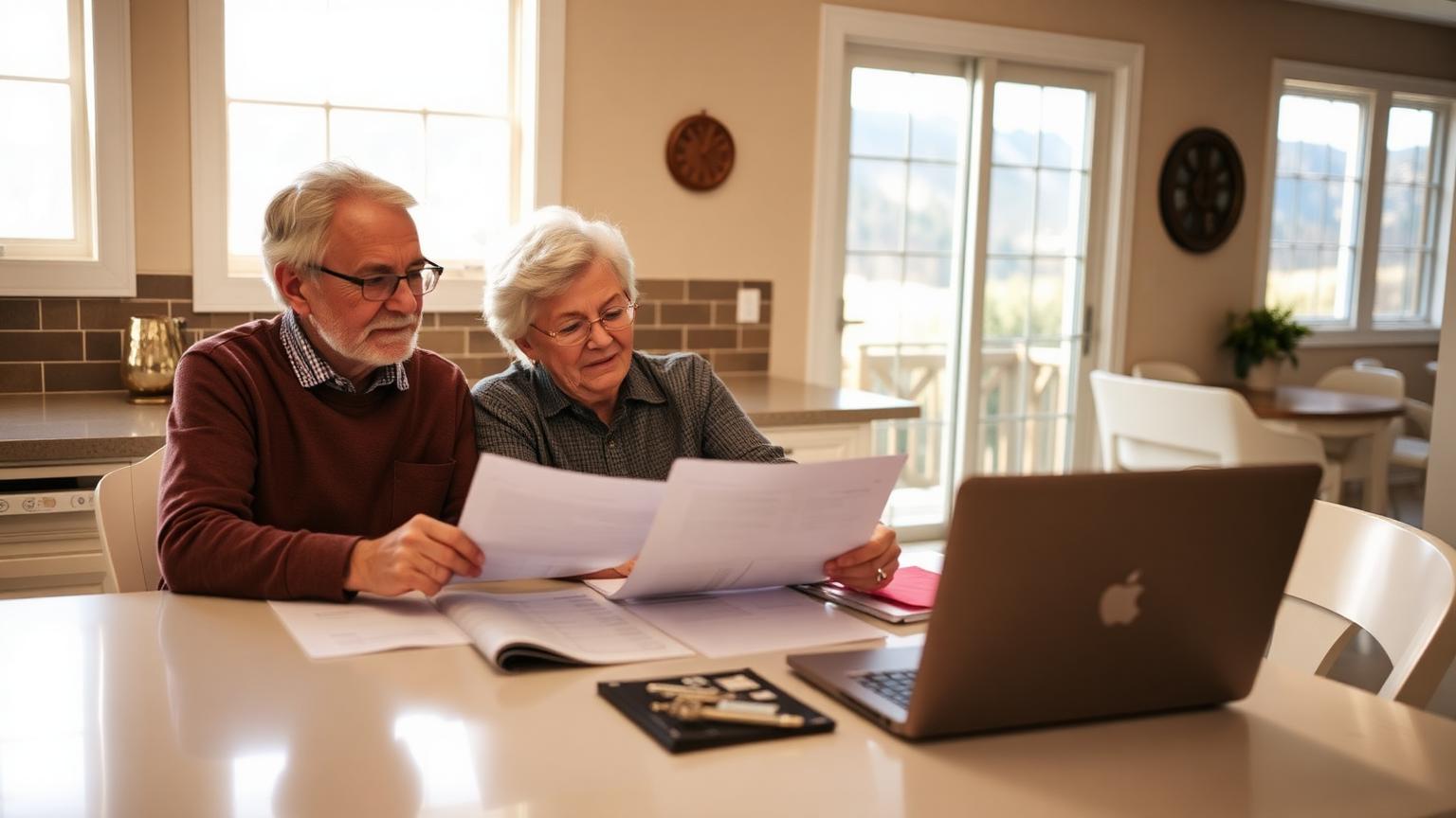 Retired Utah homeowners reviewing a reverse mortgage and retirement cash-flow strategy.