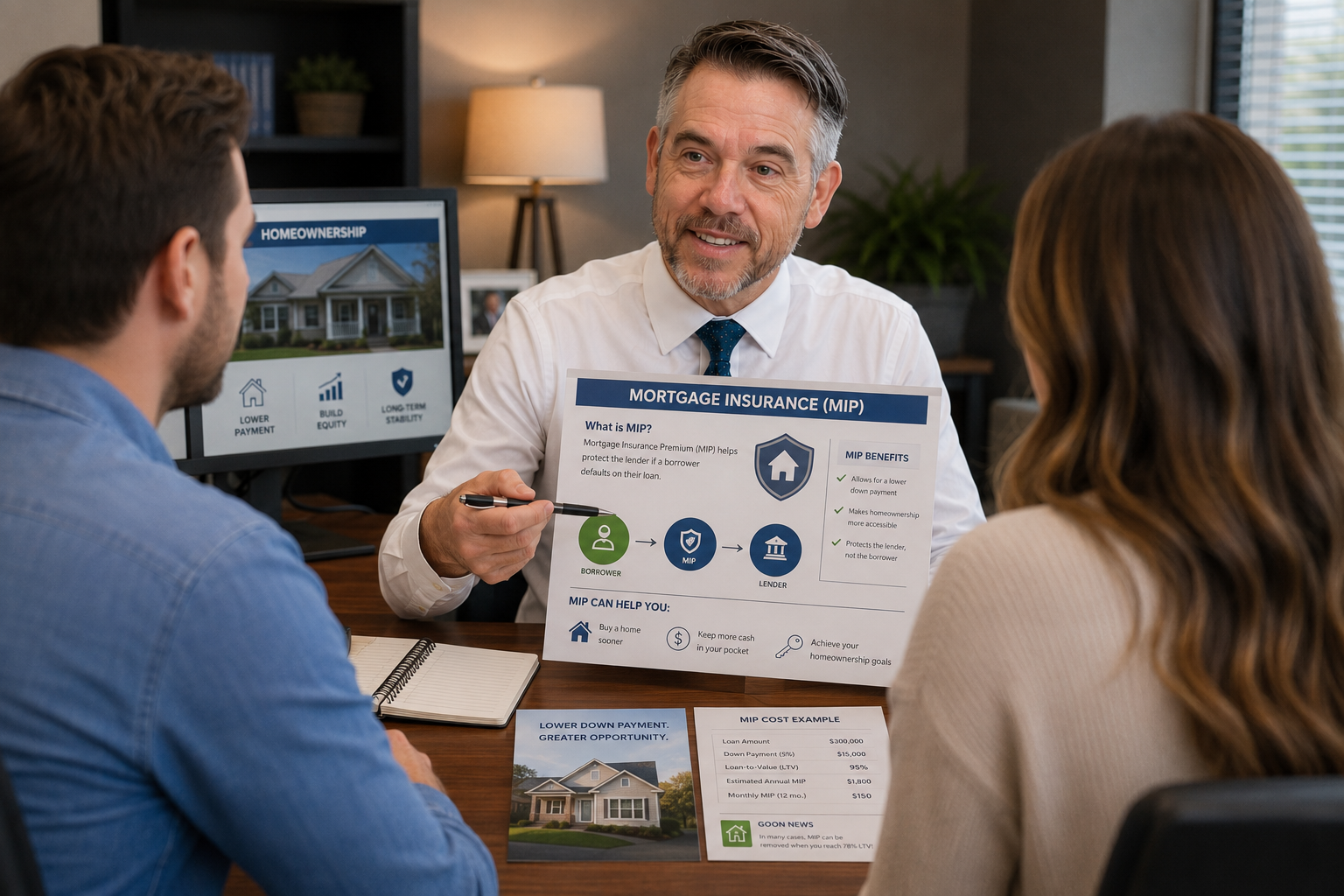 Tres Miller explaining mortgage insurance concepts to clients
