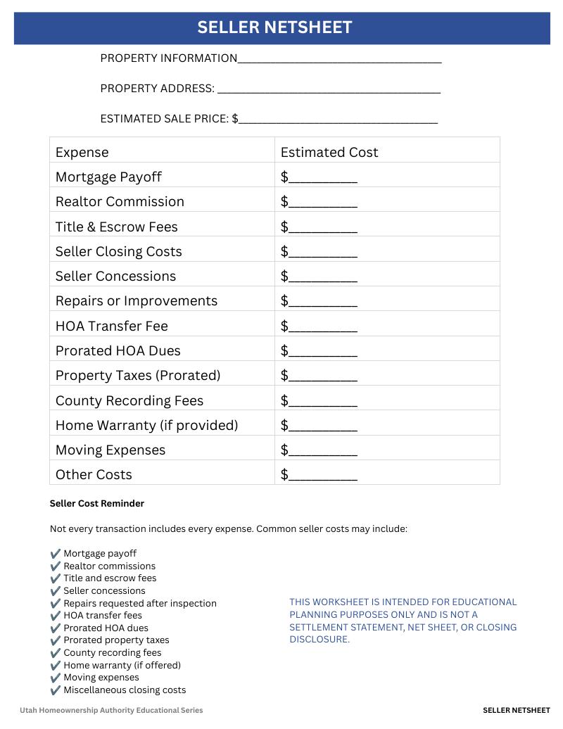 Utah Seller Net Sheet cover